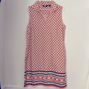 Land’s End Size M Sundress Coral, Blue & Brown With Collar Tank Top Women’s